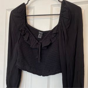 Forever 21 Long Sleeve Frill Trim Tie Top📸
